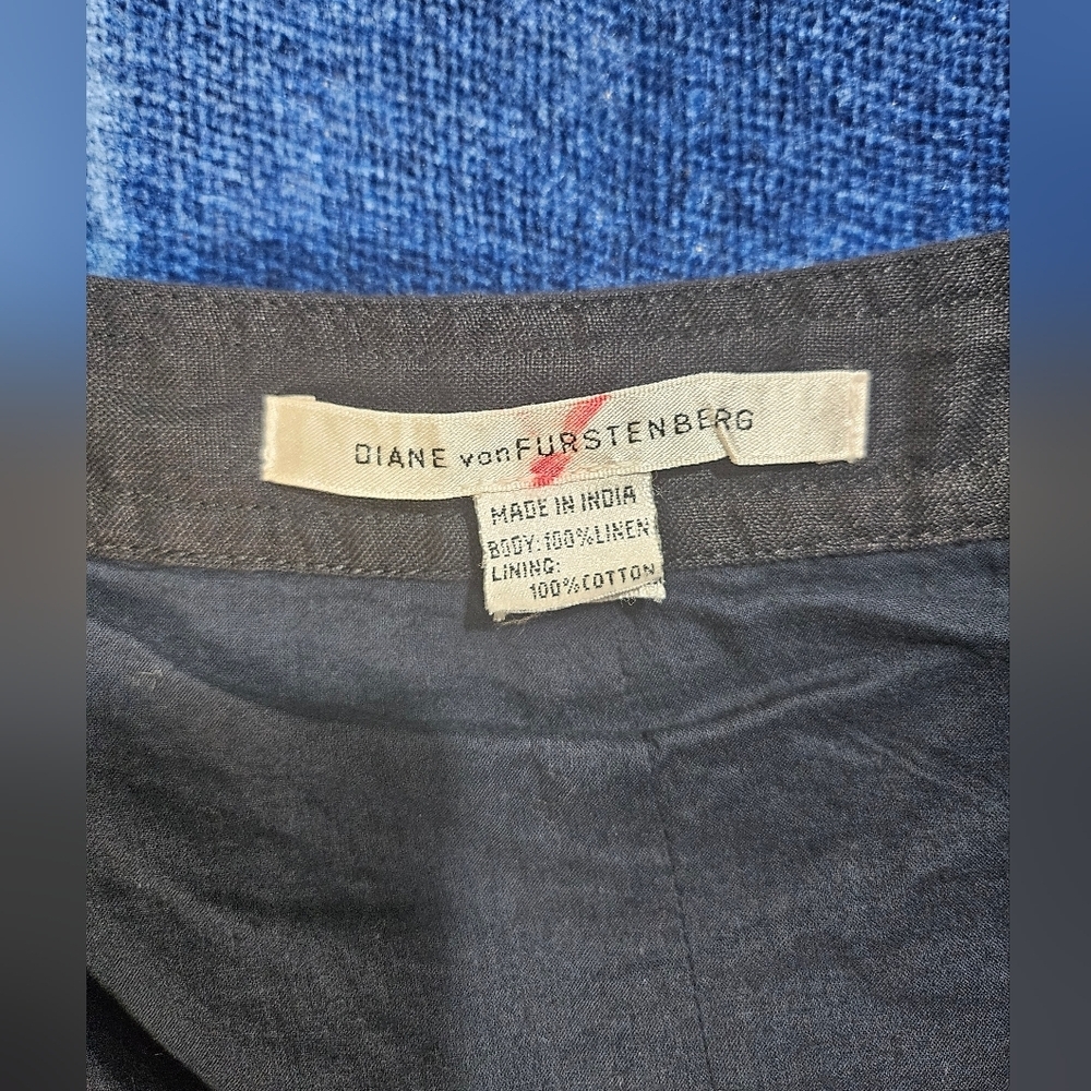 Vintage Y2K Diane vonFurstenberg DVF Black Linen Floral Mini Skirt Medium - Picture 5 of 8